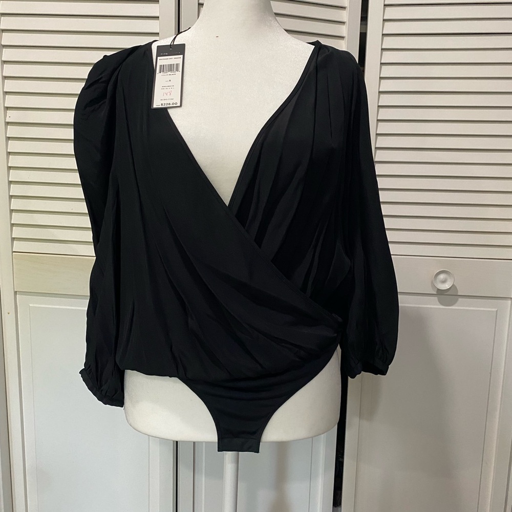 BCBGMaxAzria Black Draped Bodysuit